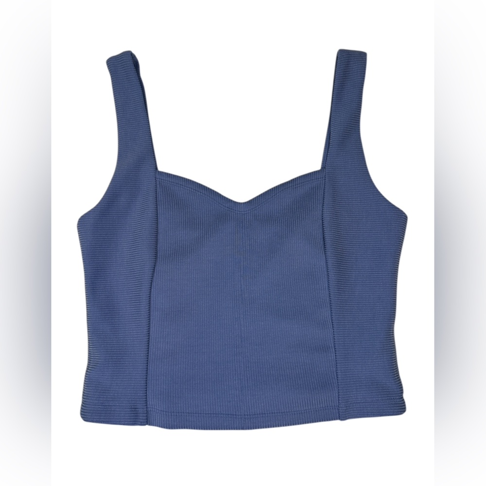 Blue Ribbed Crop Top